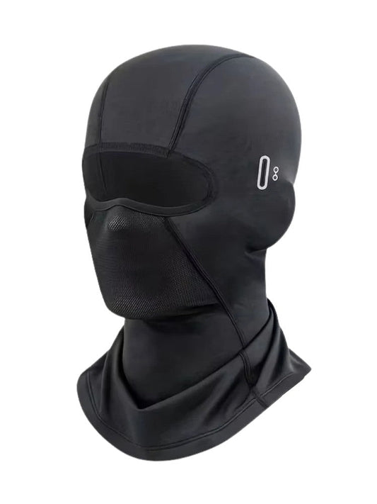 Vue de face d'une cagoule noire respirante et coupe-vent