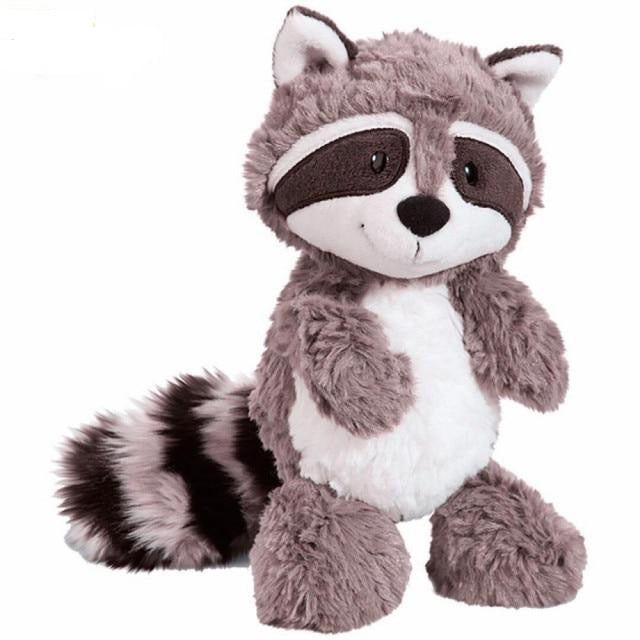Raton laveur en peluche allongé, idéal pour câlins