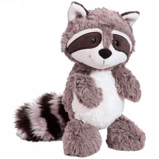 Raton laveur en peluche allongé, idéal pour câlins