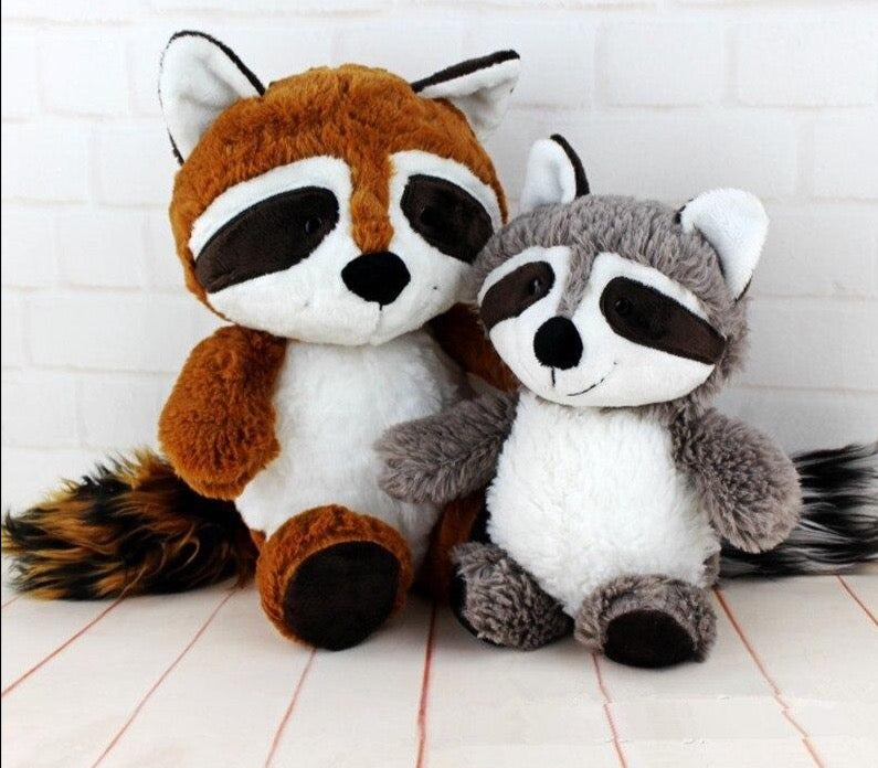 Peluche raton laveur avec masque brodé et queue rayée