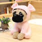 Jouet en peluche carlin, allongé avec expression détendue