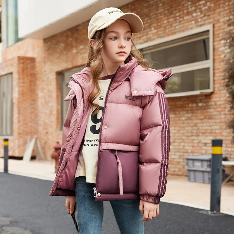 Veste puffer fille avec capuche et dégradé coloré