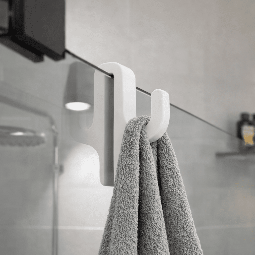 Crochet en verre transparent avec accessoires de salle de bain