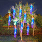 Détail des LEDs scintillantes en extérieur, ambiance chaleureuse