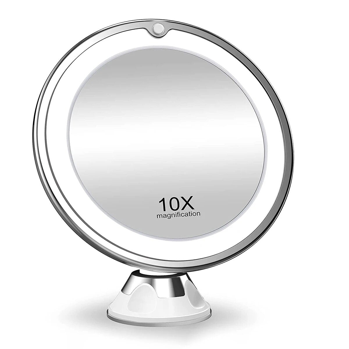 Miroir de maquillage avec LED allumées et grossissement 10x