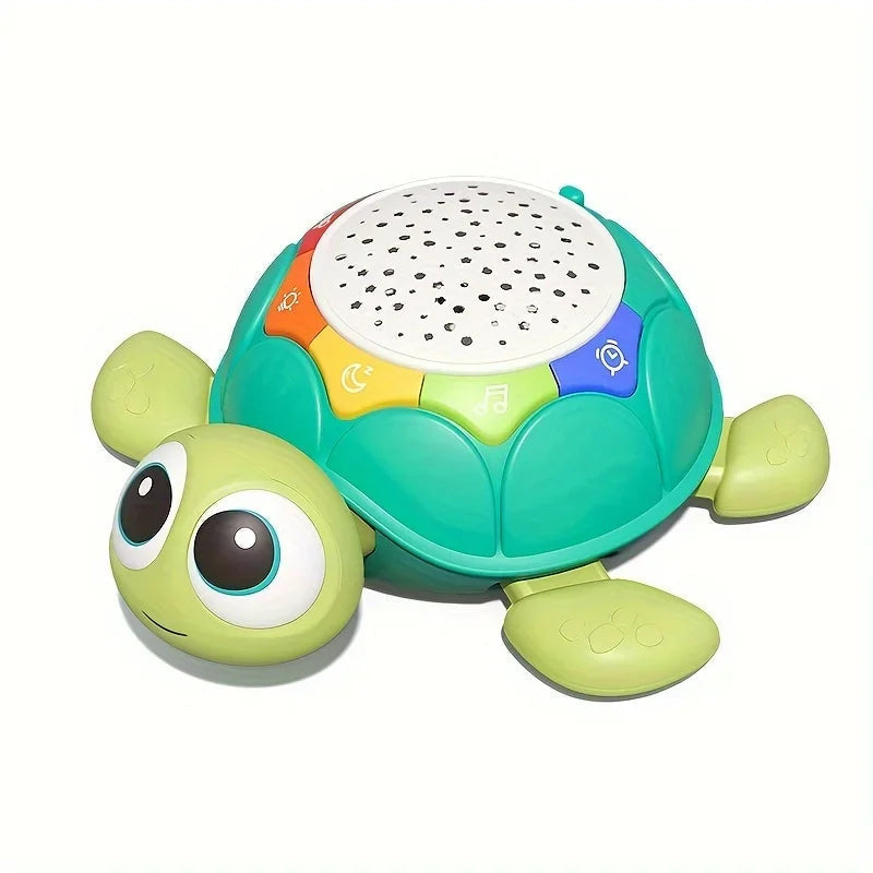 Tortue jouet illuminée posée sur une table en bois