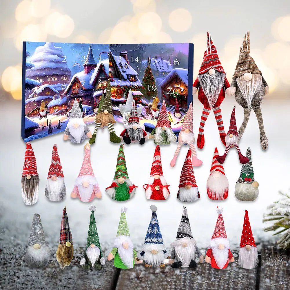 Vue de côté du calendrier avec gnomes en peluche