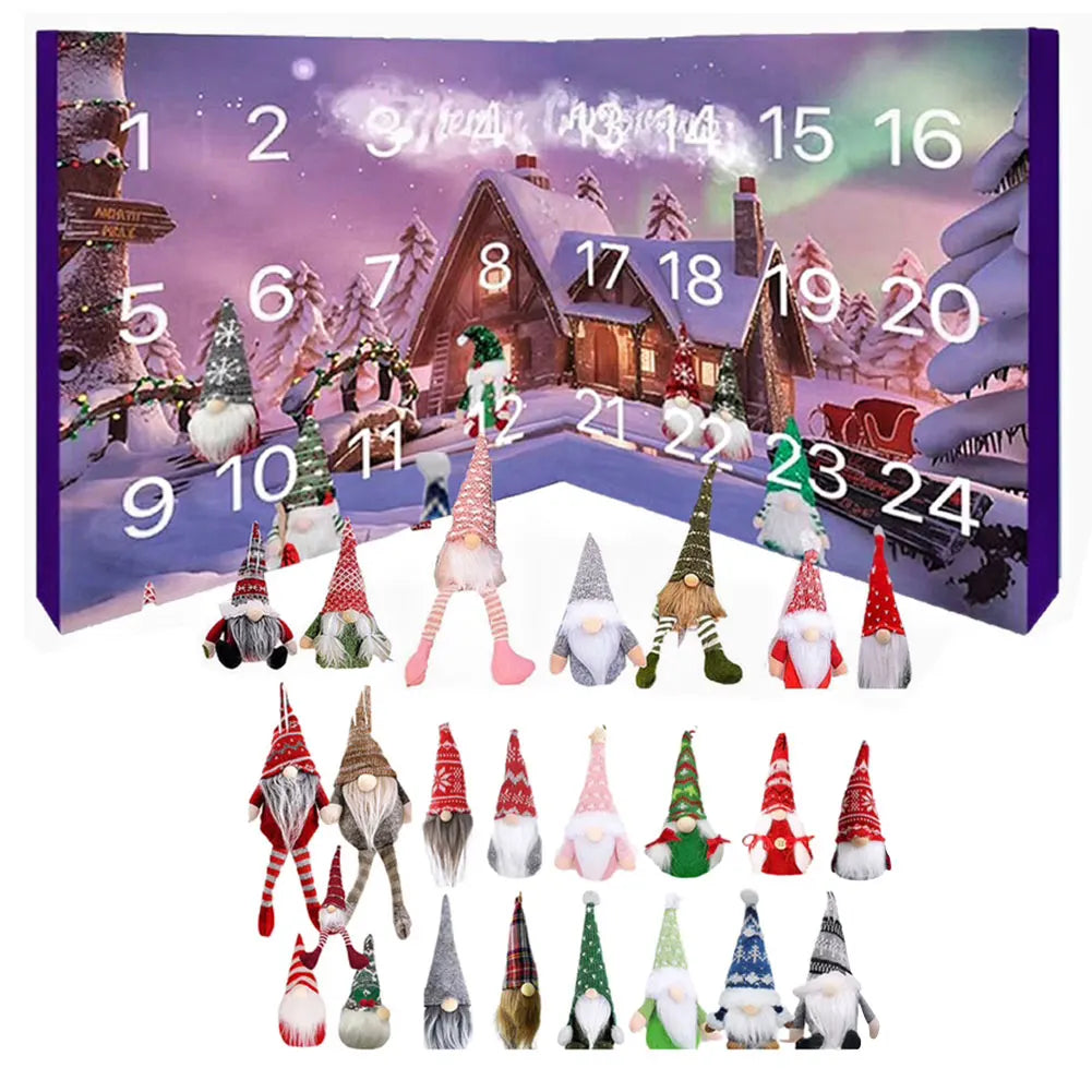 Calendrier ouvert montrant plusieurs gnomes en peluche