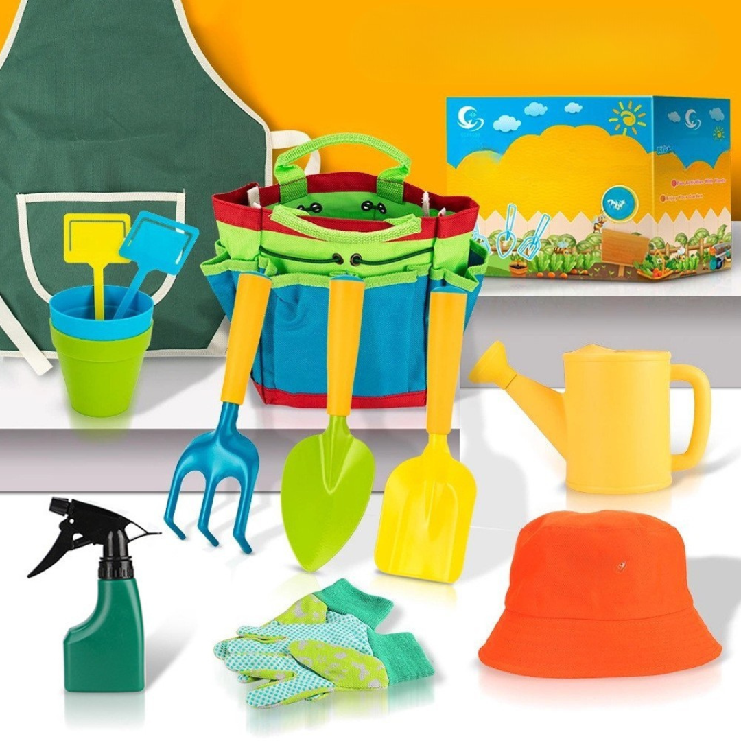 Détail d'une pelle jaune ergonomique pour jeunes jardiniers