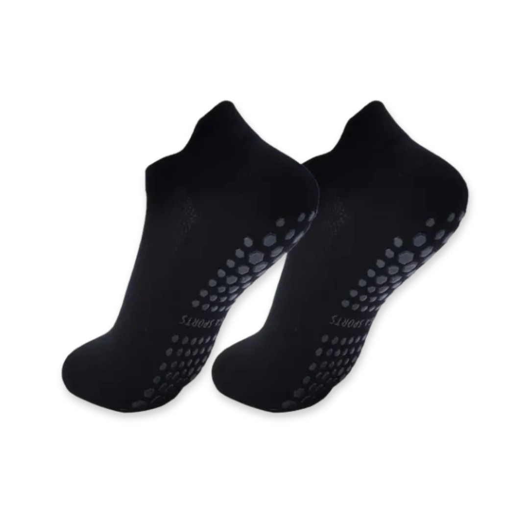 Chaussettes de yoga noires montrant la texture respirante
