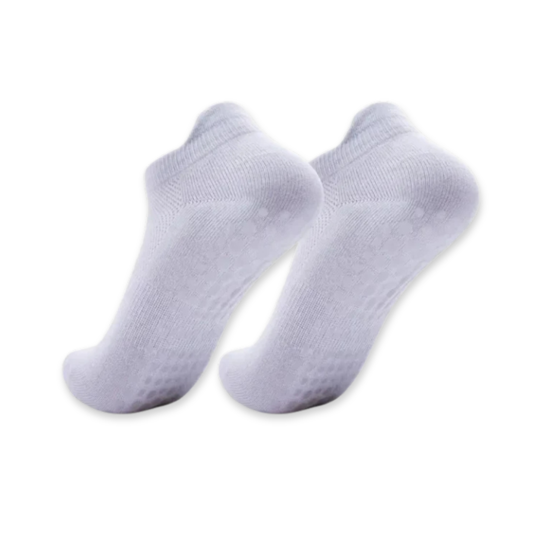 Gros plan sur semelle antidérapante de chaussettes de yoga