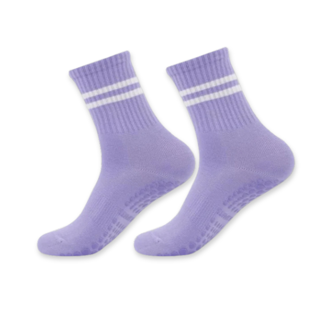 Vue latérale des chaussettes de yoga avec bande élastique