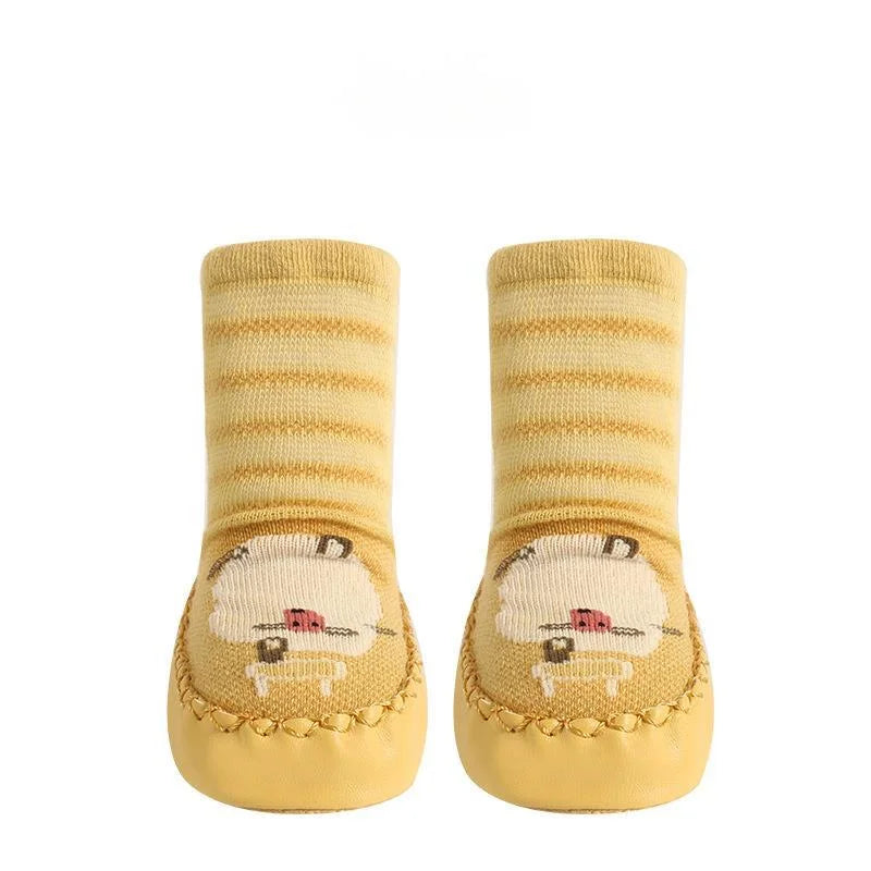 Chaussettes bébé motif renard, semelle antidérapante visible