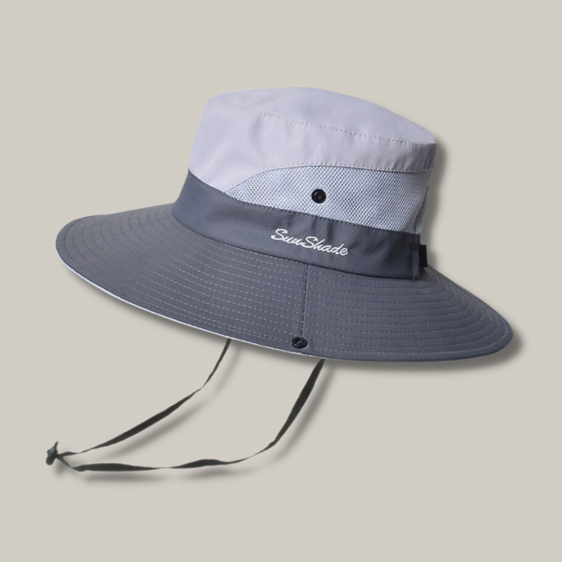 Chapeau gris anti-UV, design élégant et pratique