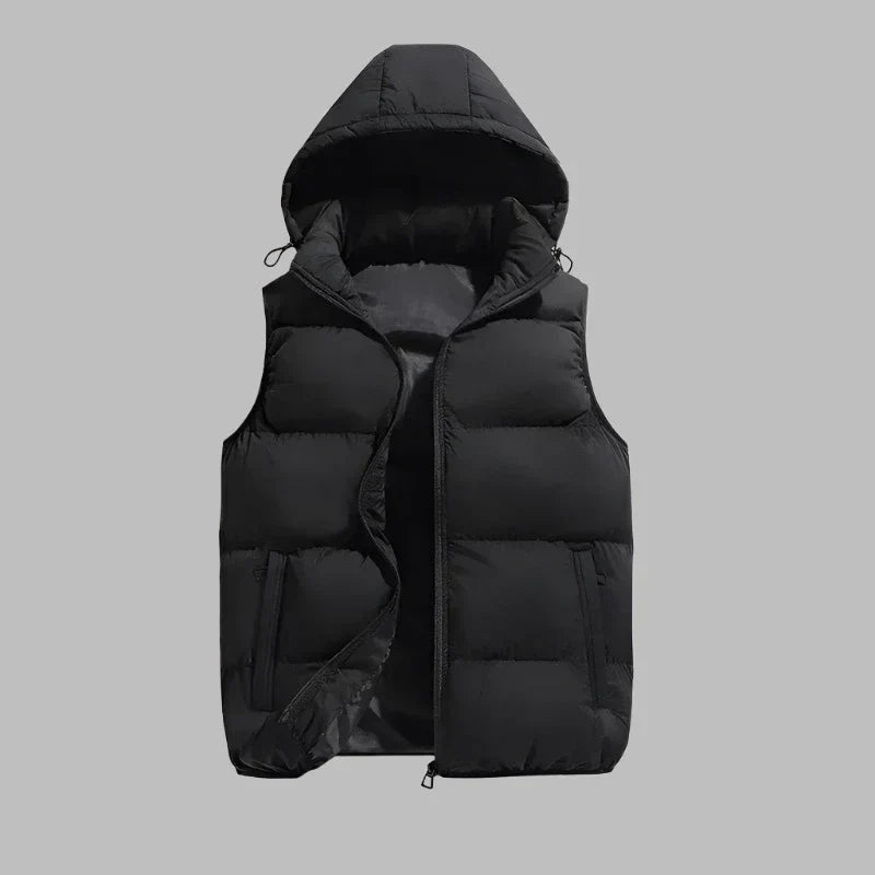 Gilet matelassé posé à plat, capuche détachée
