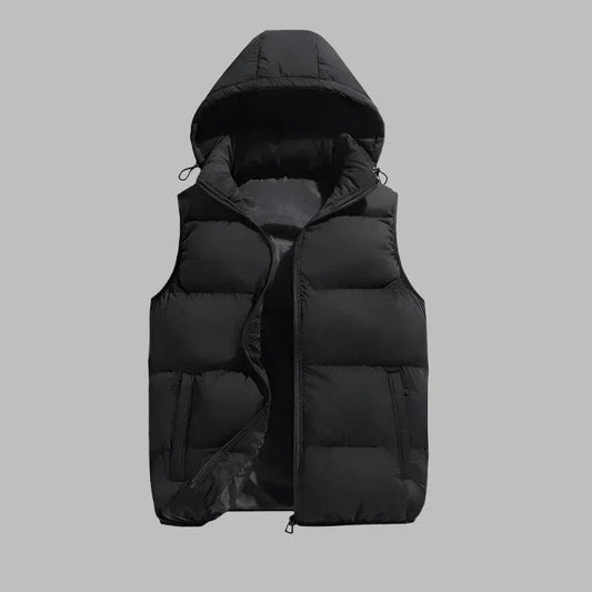 Gilet matelassé posé à plat, capuche détachée