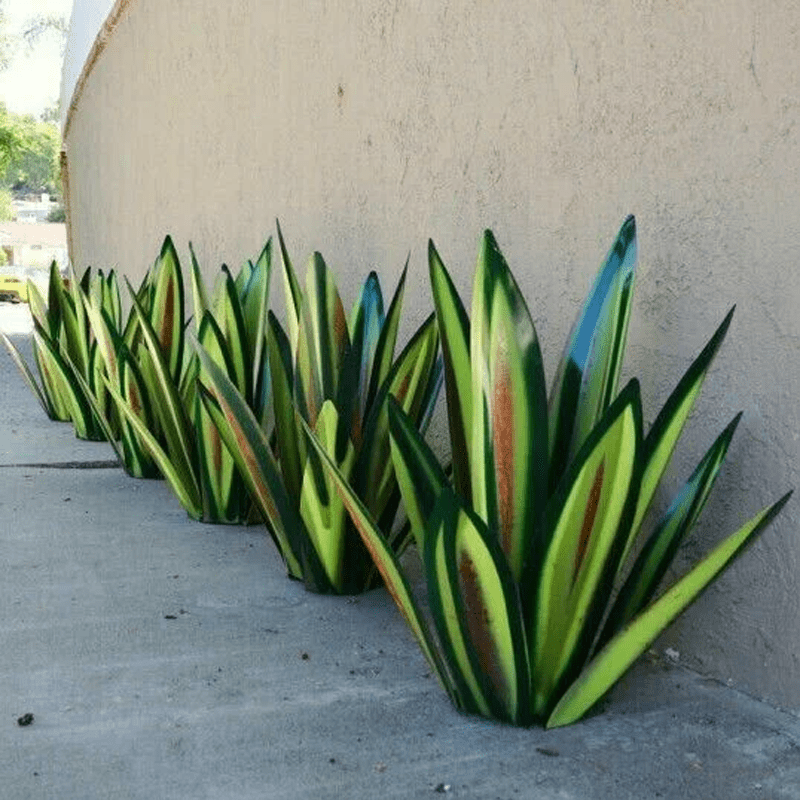 Lampe de jardin en forme d'agave éclairée, vue de nuit