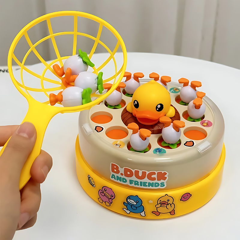 Gros plan sur des canards en plastique vibrant sur le jeu interactif