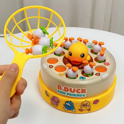 Gros plan sur des canards en plastique vibrant sur le jeu interactif