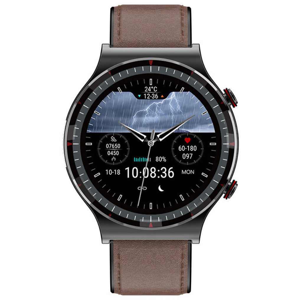 Vue latérale de la montre connectée avec bracelet noir