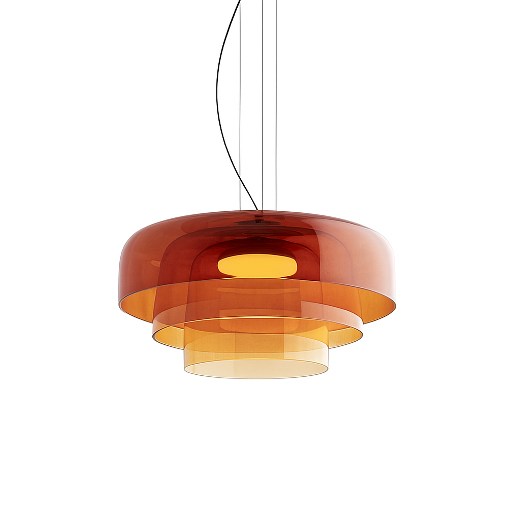 Lampe suspendue avec ampoule LED allumée