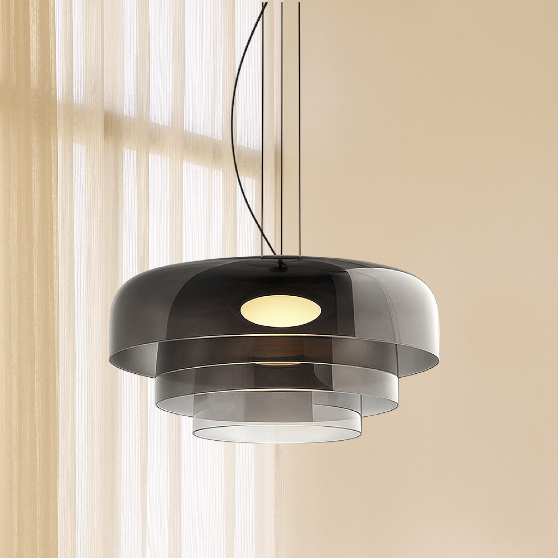 Vue de dessous de la lampe suspendue en verre