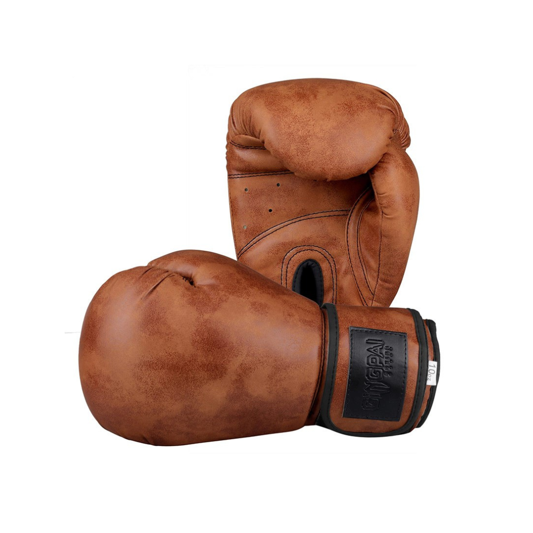 Gants de boxe vintage en cuir patiné marron