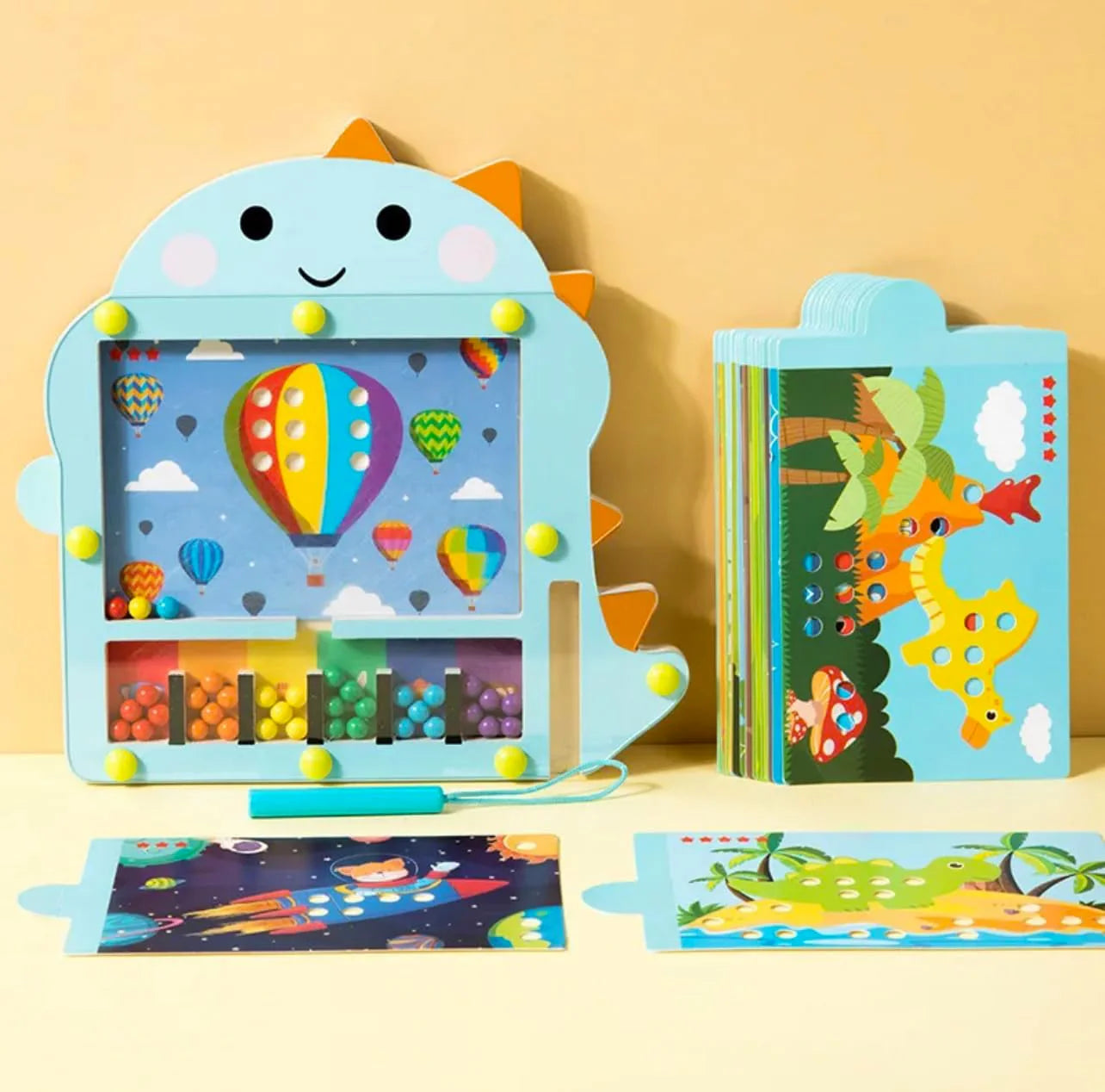 Puzzle en bois avec perles magnétiques colorées et stylo