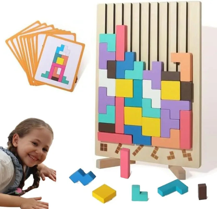Vue d'ensemble du puzzle en bois avec pièces éparpillées