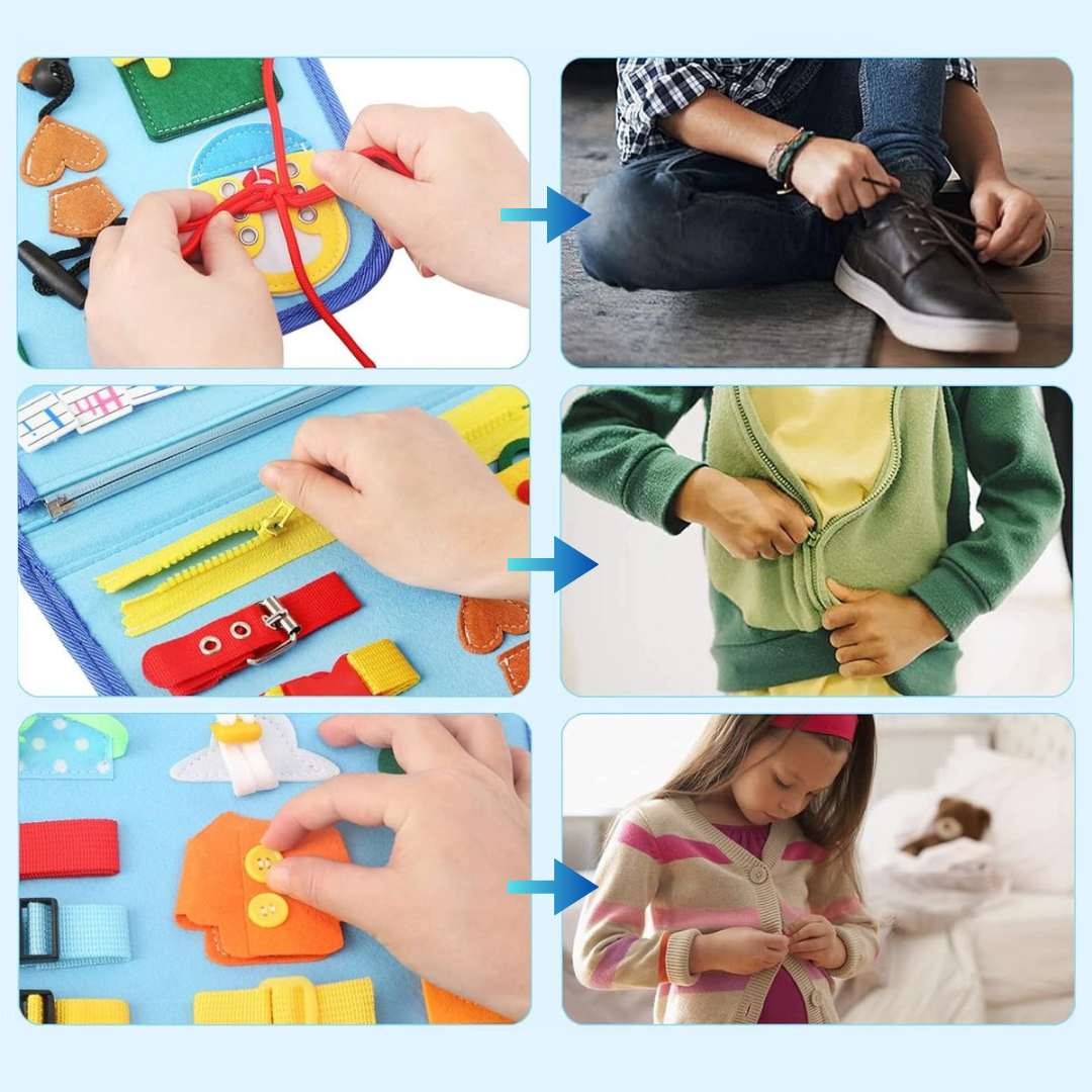 Page du livre montrant des fermetures Velcro colorées et interactives