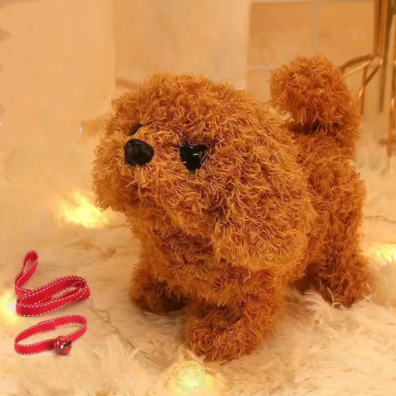 Chien robot assis, prêt à interagir avec l'enfant