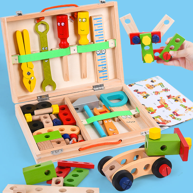 Boîte à outils en bois pour créativité enfantine