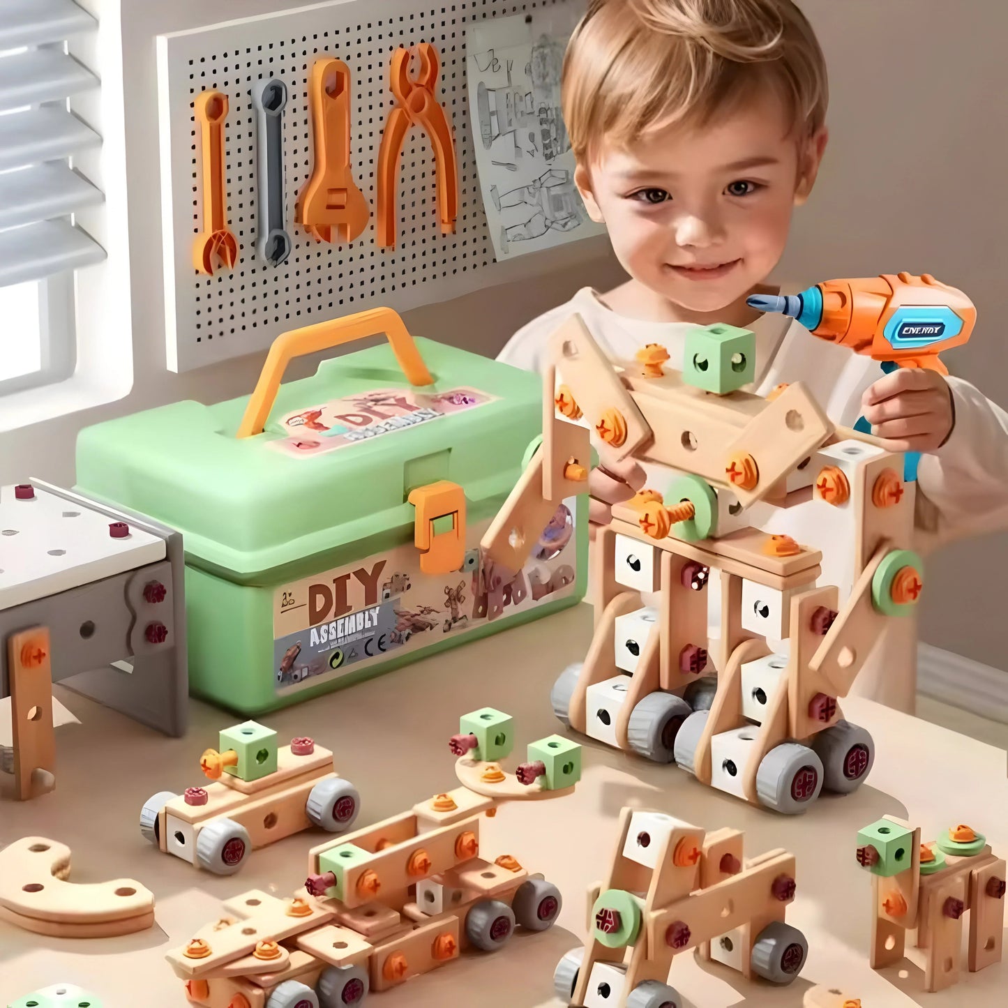 Ensemble complet de construction rangé dans son étui portable