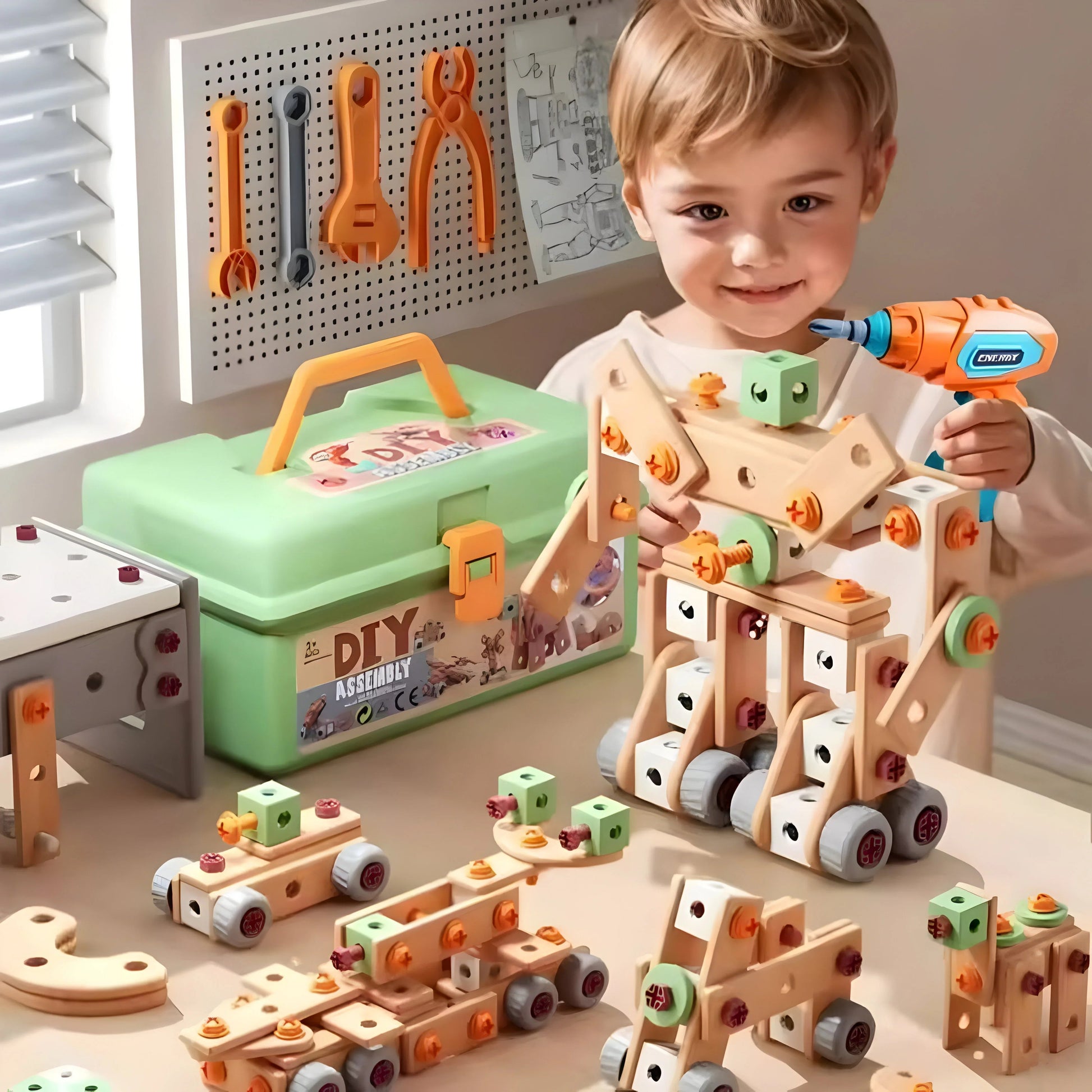 Ensemble complet de construction rangé dans son étui portable