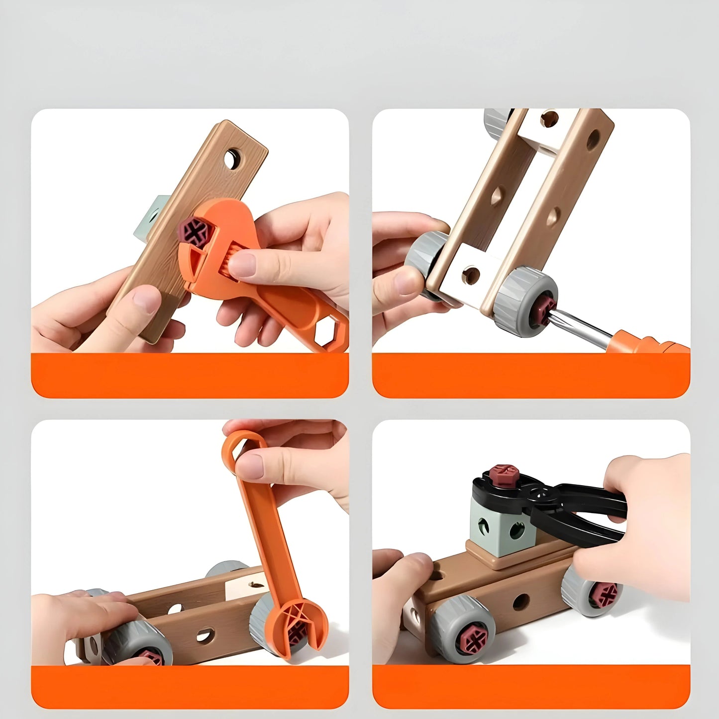 Enfant concentré construisant un véhicule avec le kit