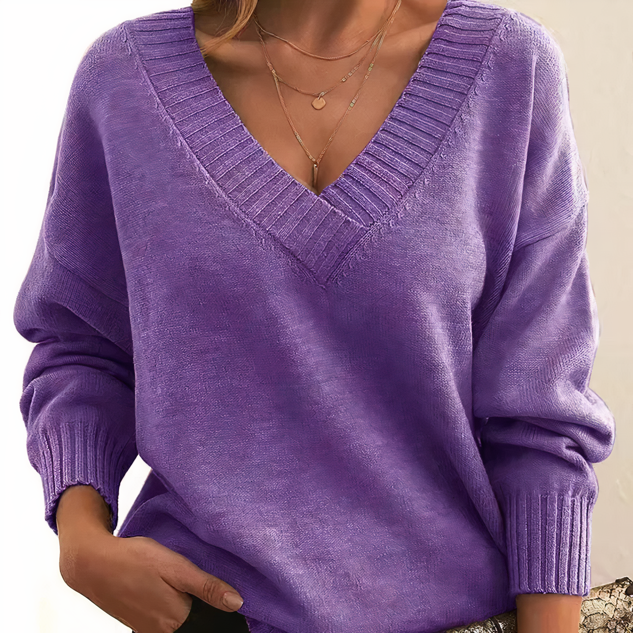 Zoom sur la matière du pull, texture raffinée