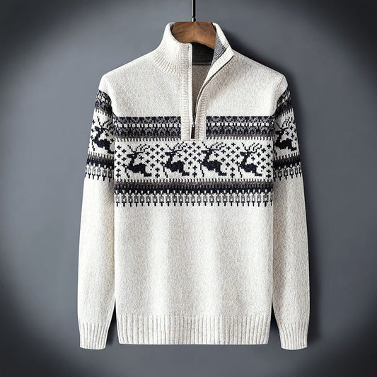 Pull en tricot rouge avec motif de renne, ambiance festive