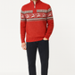 Pull en tricot avec motif de renne joyeux sur fond rouge