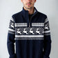 Détail du motif de renne sur un pull de Noël festif