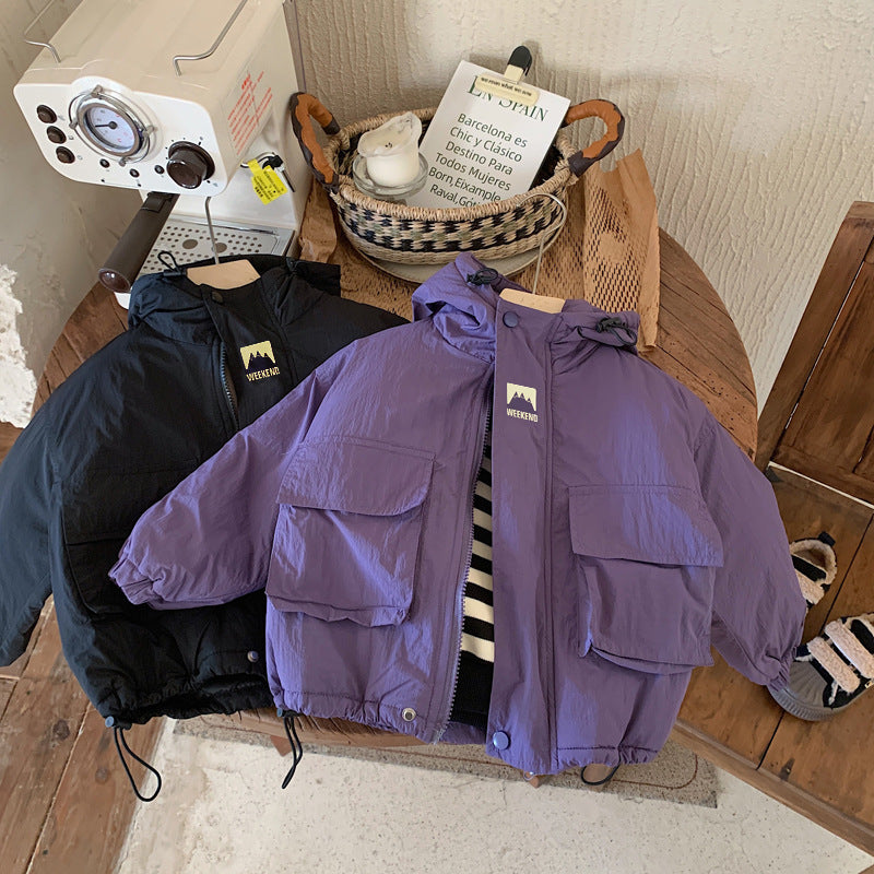 Veste enfant imperméable avec capuche, vue de face