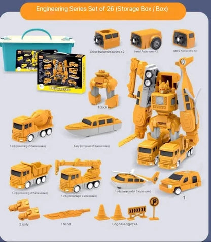 Enfant jouant avec le camion transformé en robot
