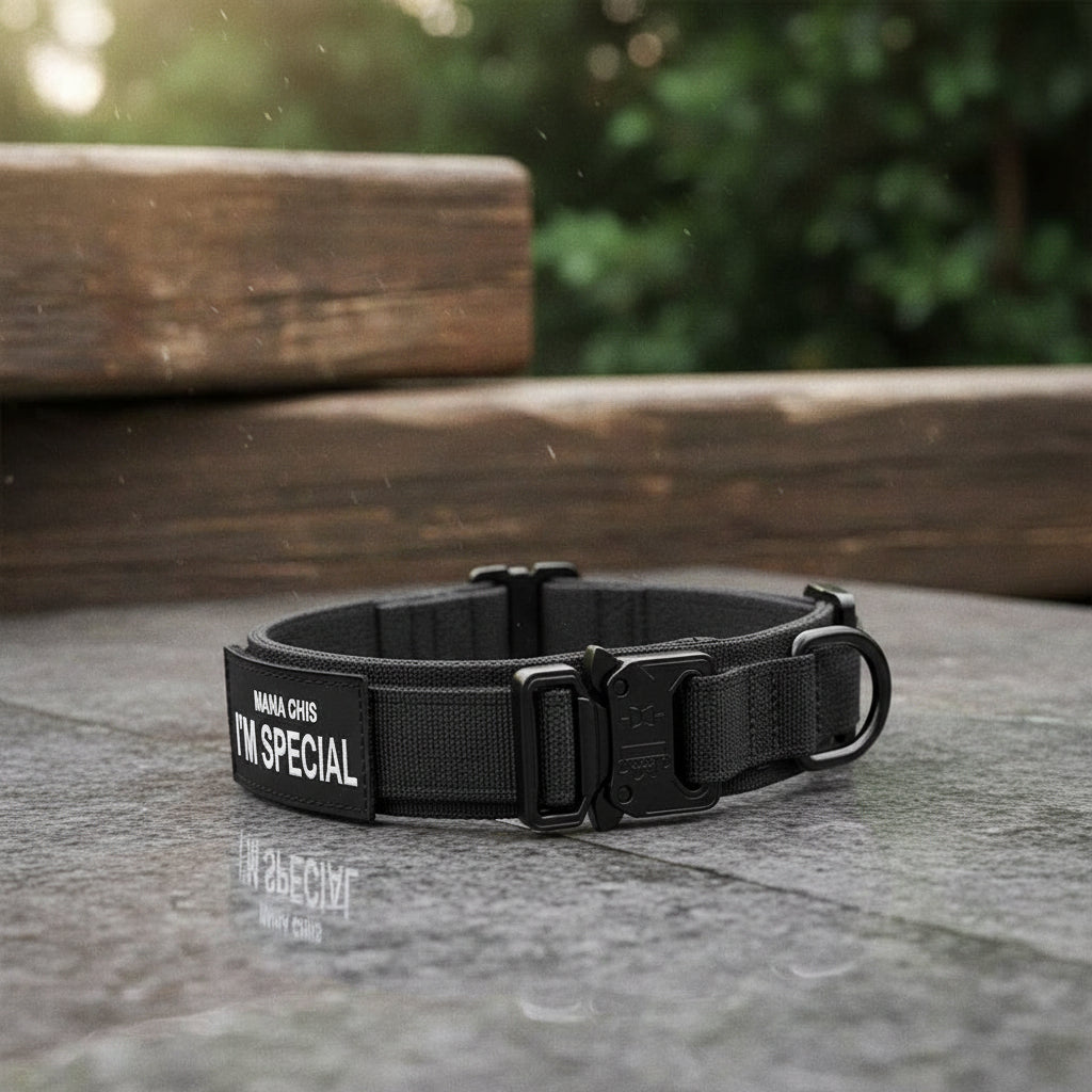 Collier ajustable en nylon noir pour chien actif