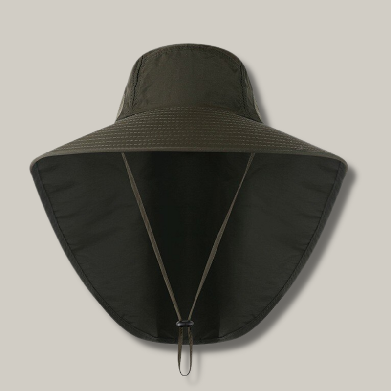 Chapeau kaki avec large bord, protection visage et cou