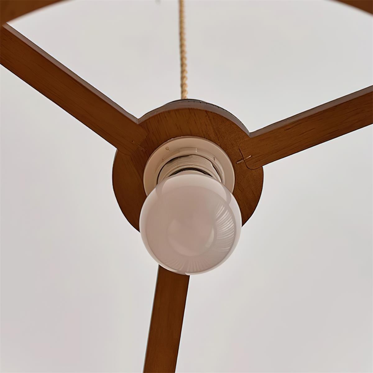 Vue de dessous de la lampe en rotin et noyer