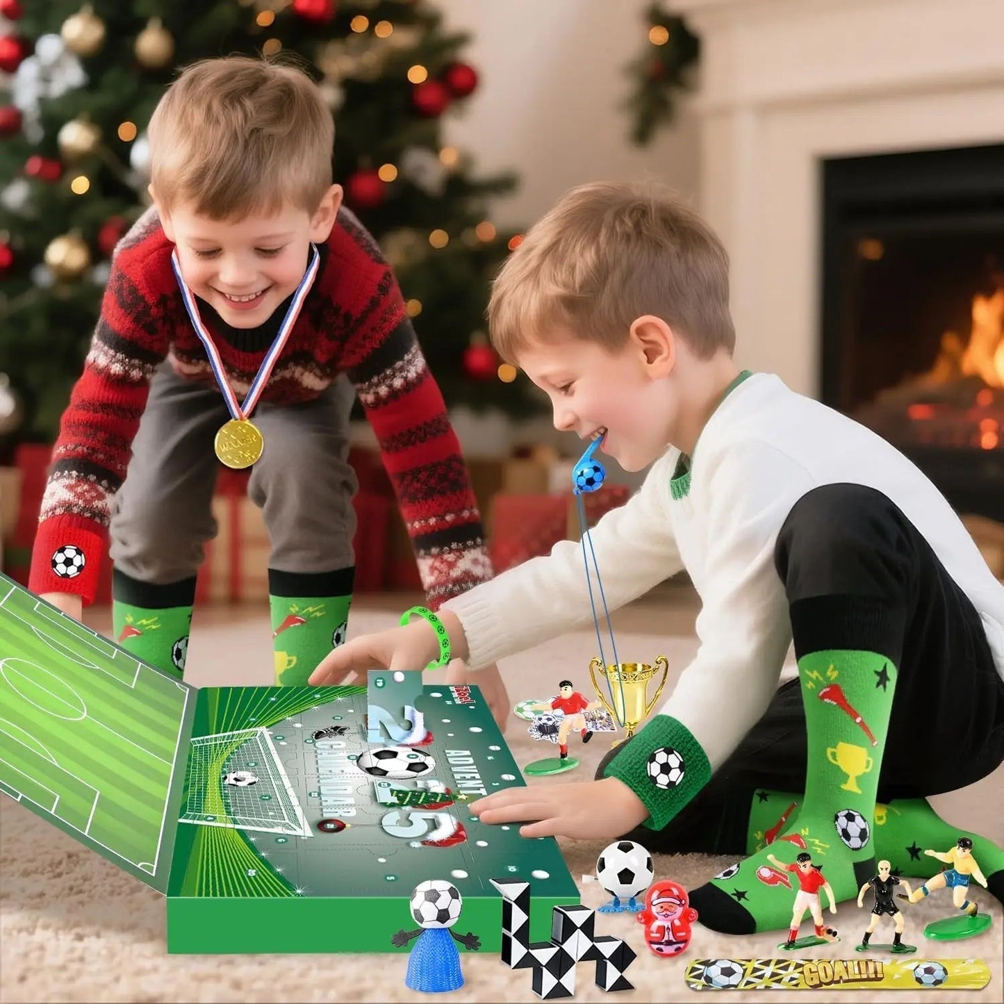 Détail des accessoires de football inclus dans le calendrier