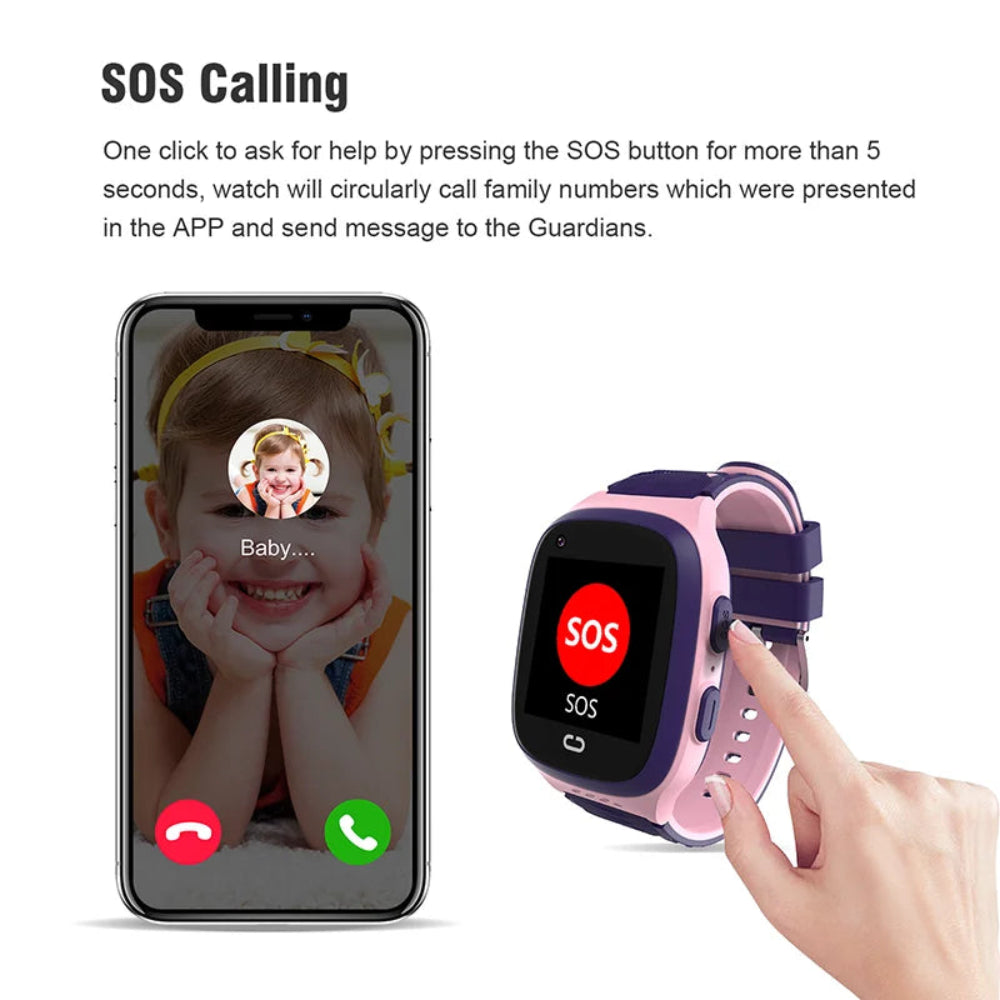 Montre enfant affichant l'interface d'appel vidéo