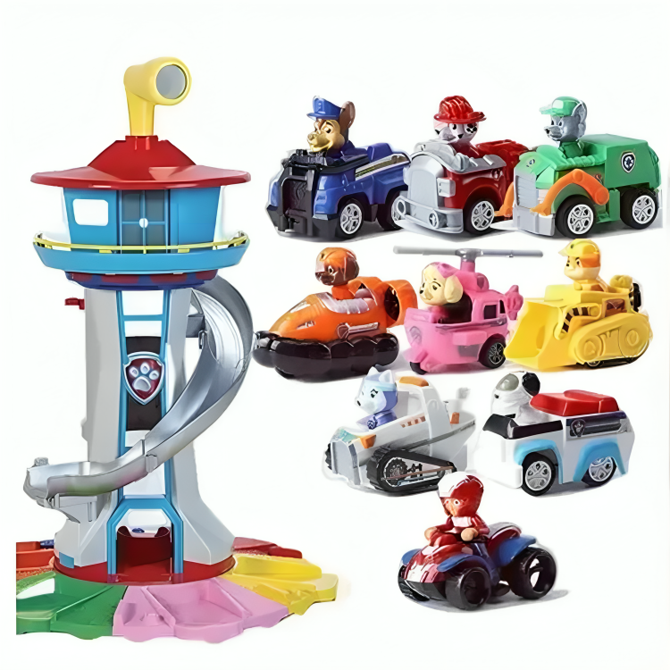 Tour de jeu pour enfants avec toboggan et figurines colorées