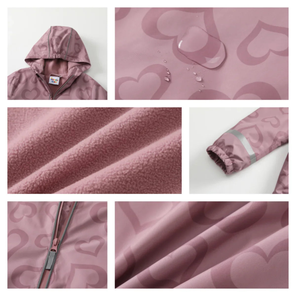 Vue de côté de la veste softshell imperméable pour enfants