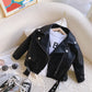 Veste enfant similicuir noir avec doublure chaude visible