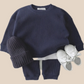 Ensemble enfant en coton gaufre, manches longues, couleur beige